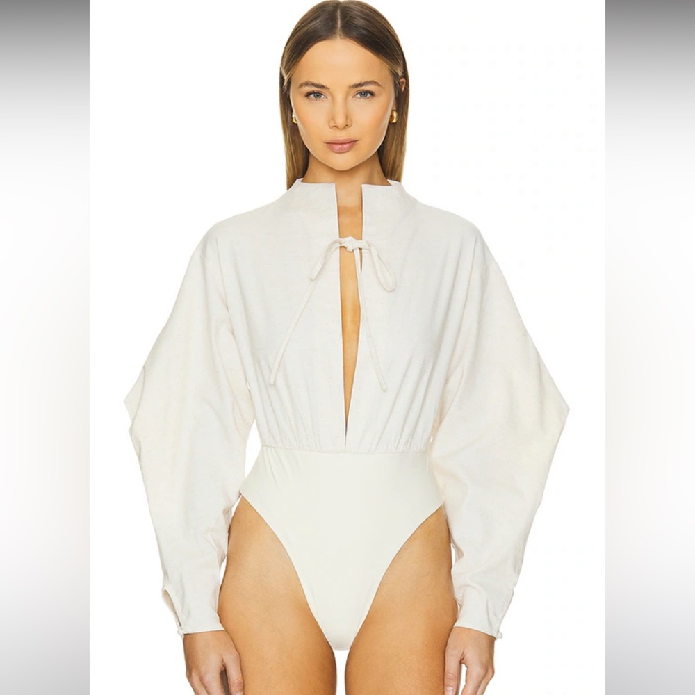 Andrea Iyamah Limestone Lino Bodysuit M